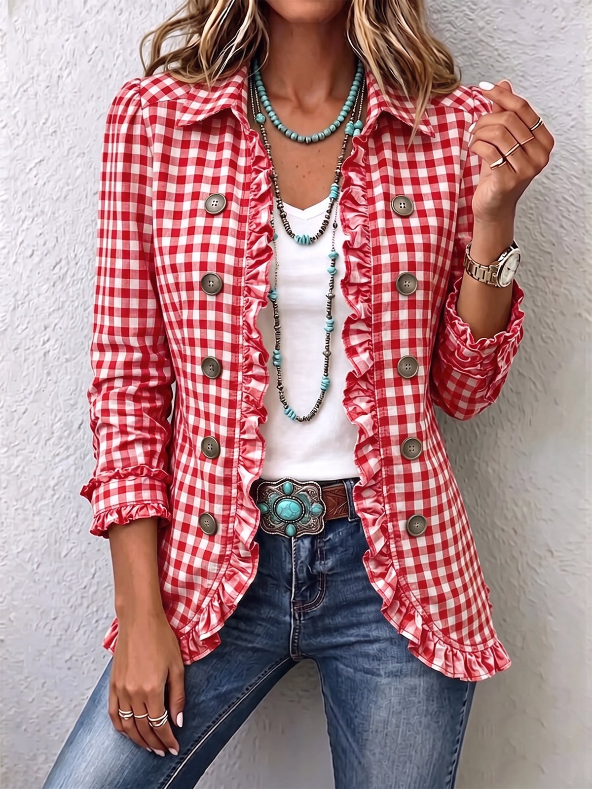 Primrose - Ruffle Trim Gingham Check Jacket