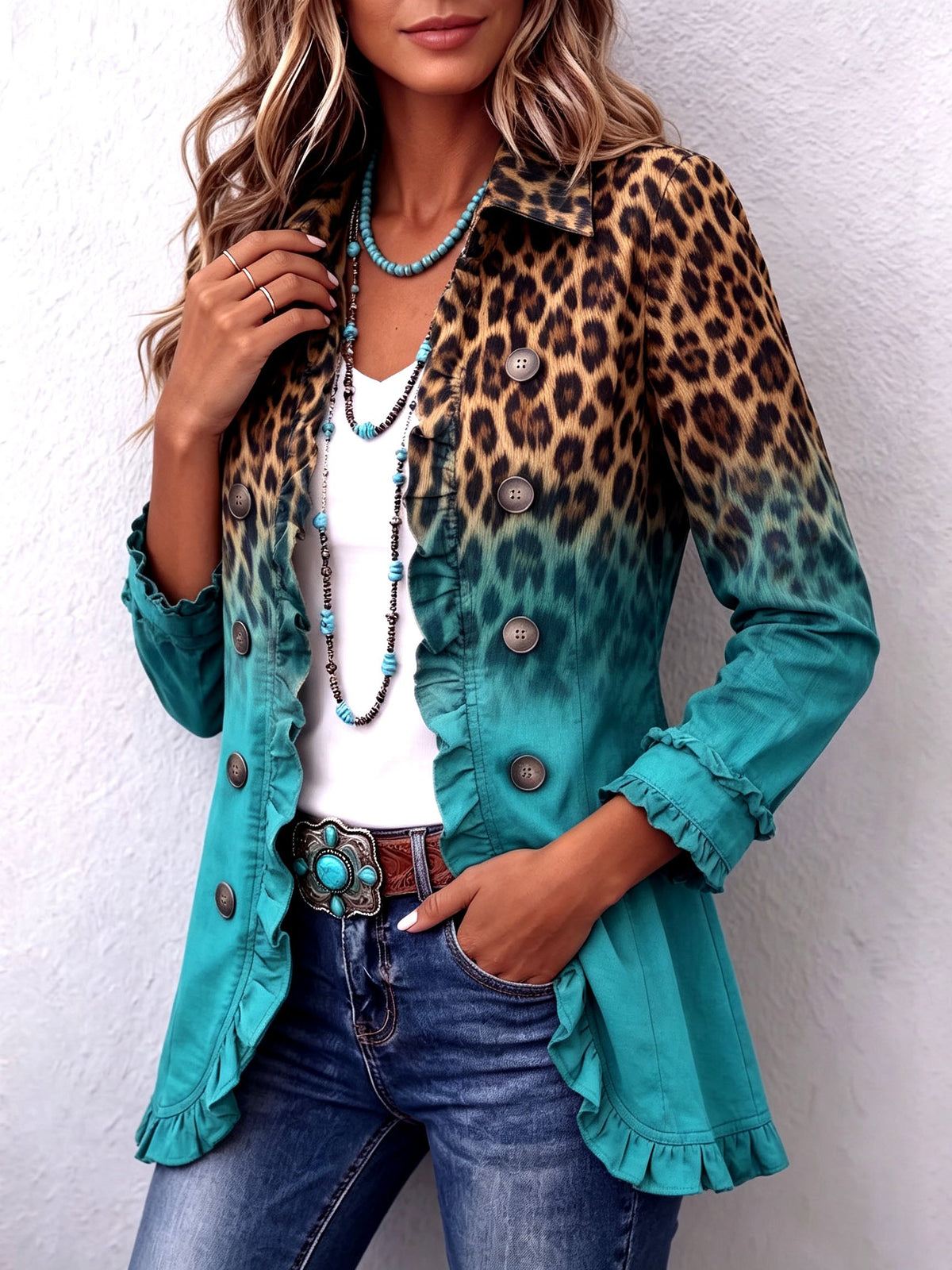 Arabella - Leopard Print Ruffle Trim Jacket