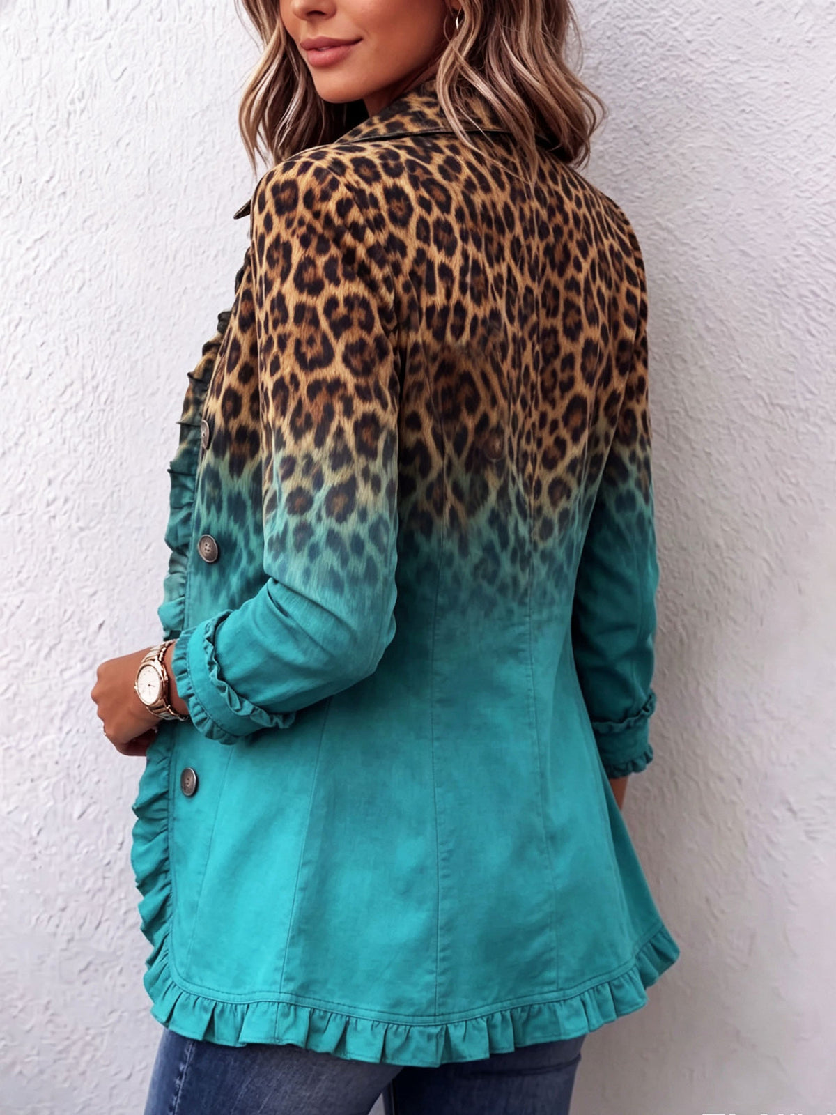 Arabella - Leopard Print Ruffle Trim Jacket