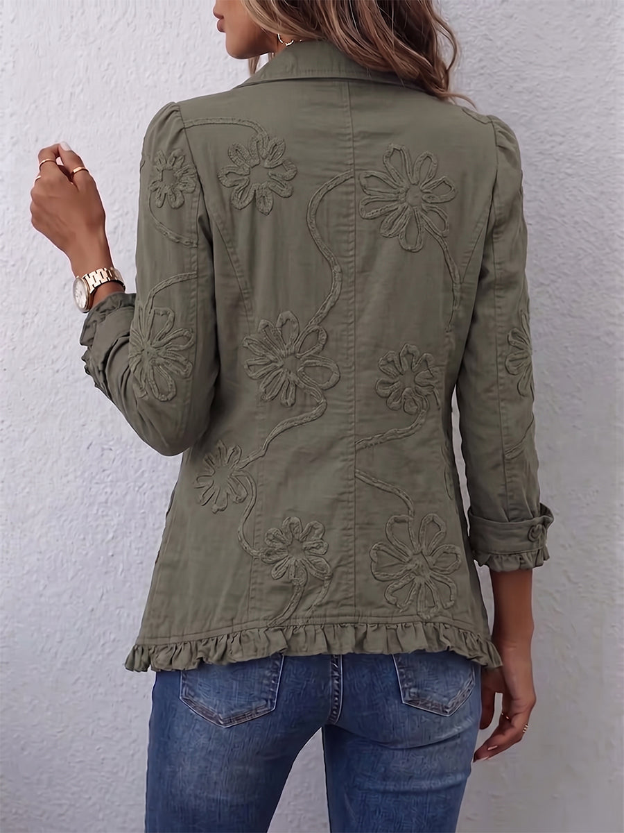 Bryony - Floral Embroidered Ruffle Jacket