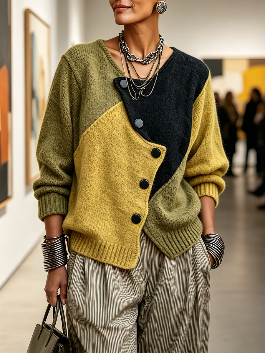 Elena | Asymmetric Colour-Block Knitted Jumper