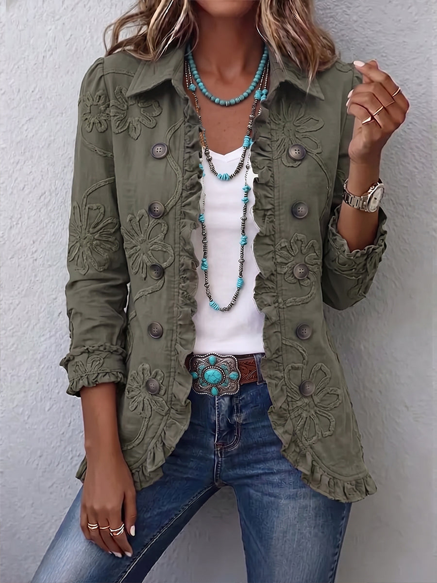 Bryony - Floral Embroidered Ruffle Jacket