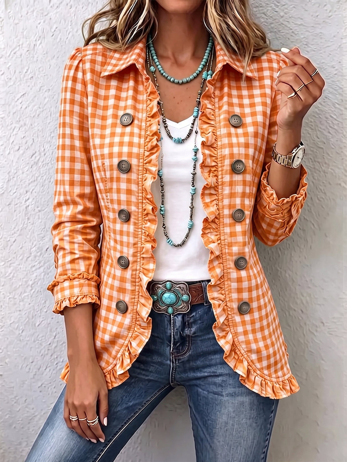 Primrose - Ruffle Trim Gingham Check Jacket