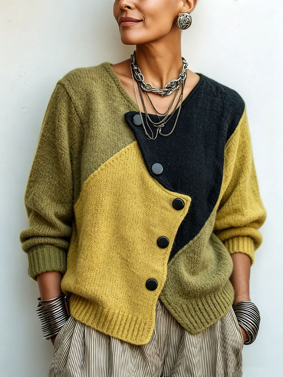 Elena | Asymmetric Colour-Block Knitted Jumper