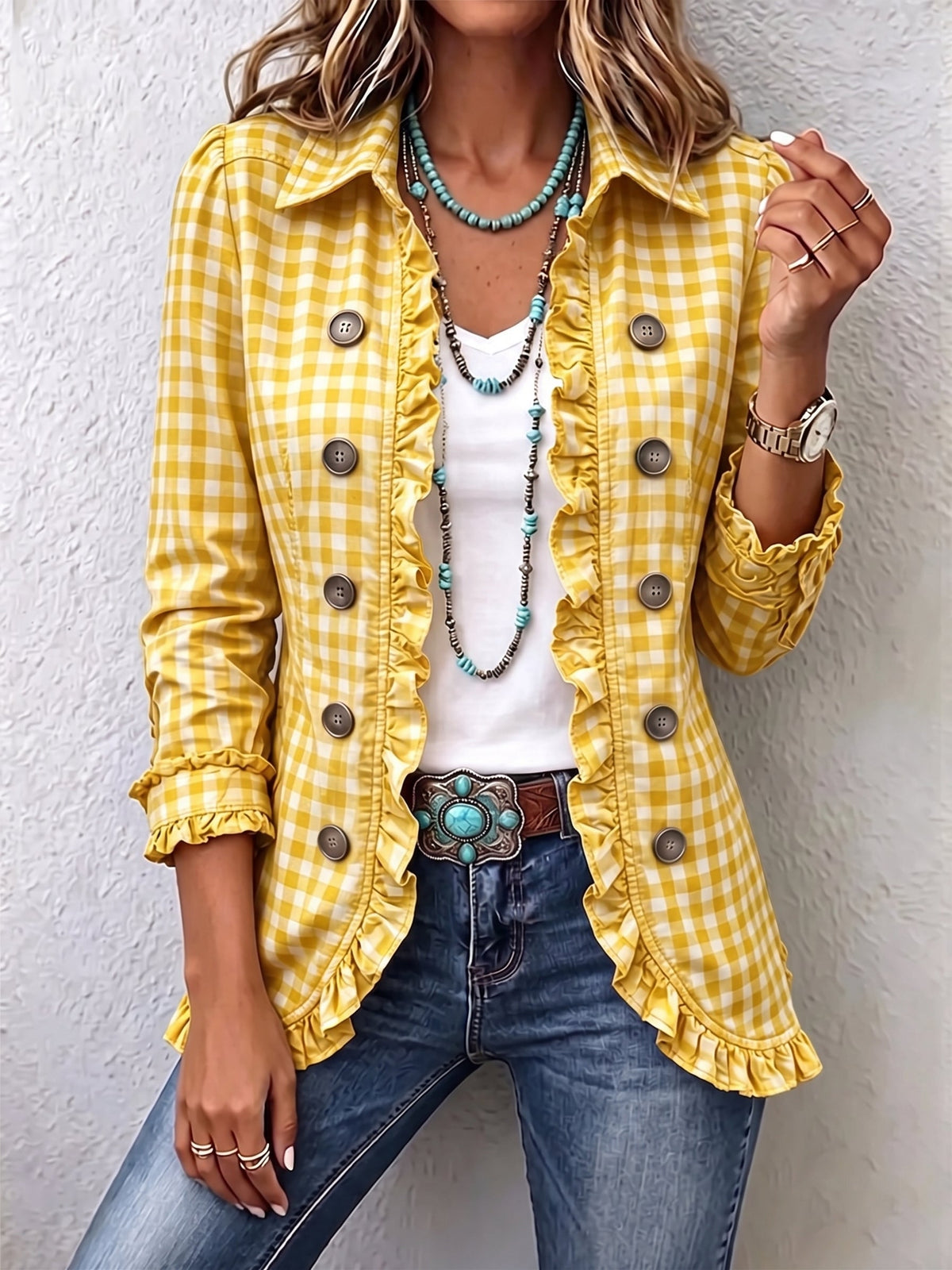 Primrose - Ruffle Trim Gingham Check Jacket