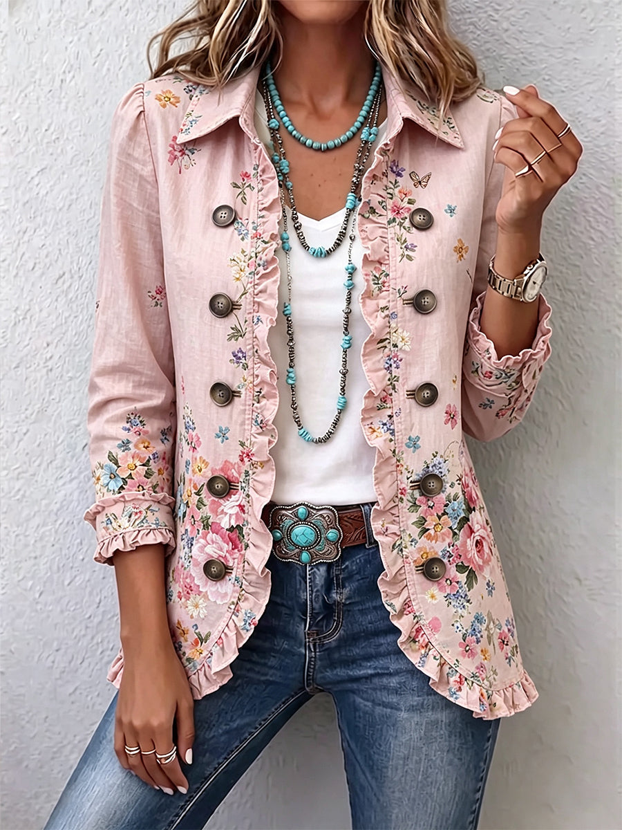 Florence - Floral Ruffle Trim Jacket