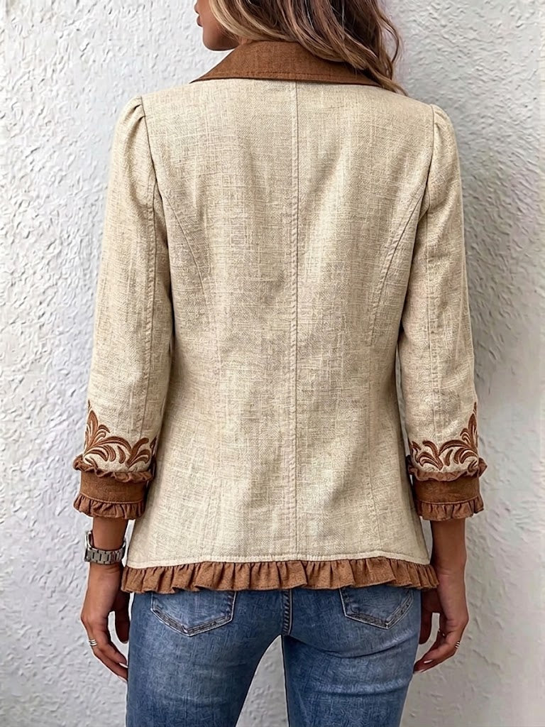 Seren - Embroidered Ruffle Open-Front Jacket