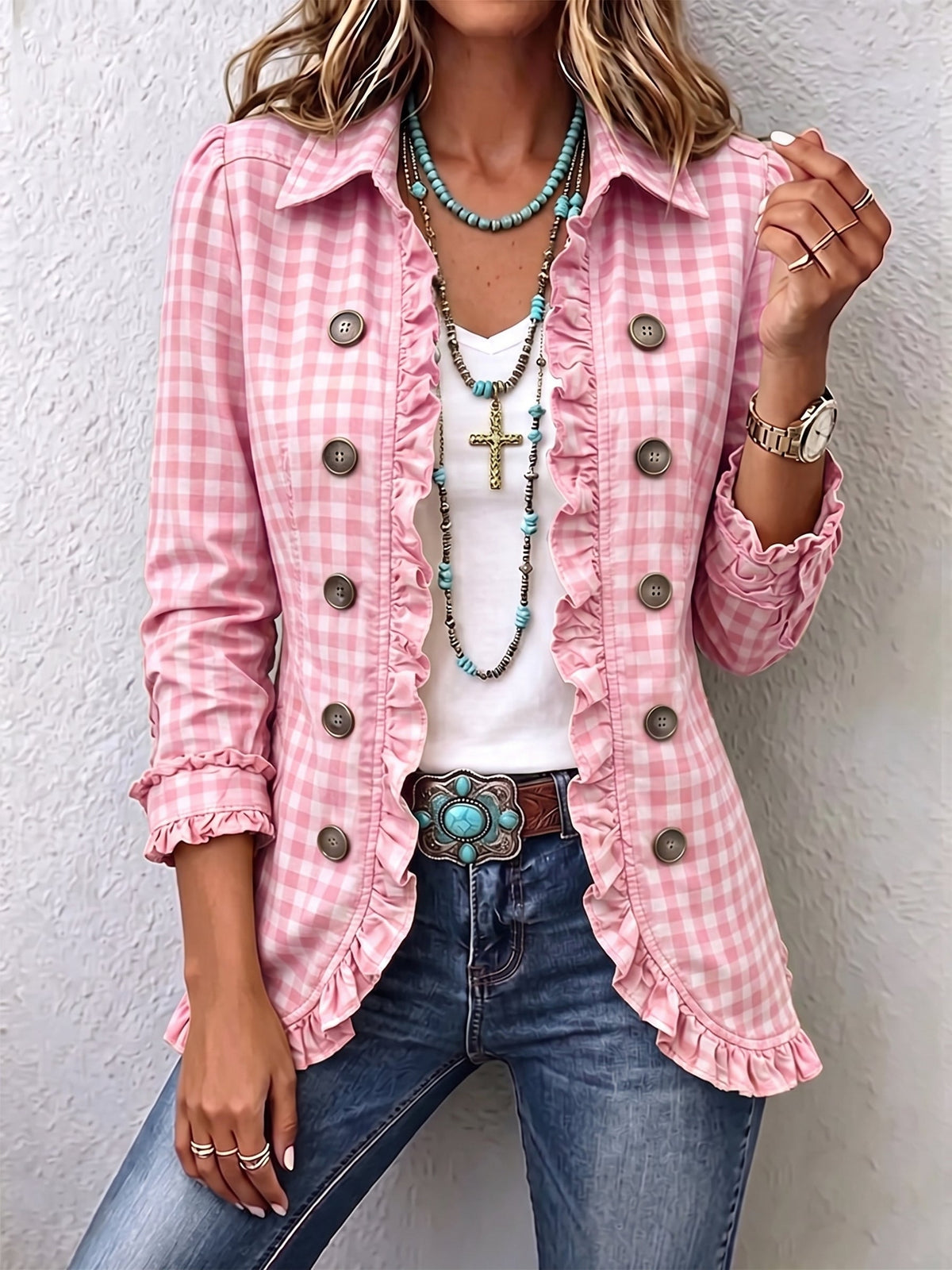 Primrose - Ruffle Trim Gingham Check Jacket