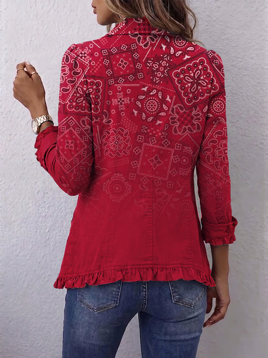 Heather - Paisley Print Ruffle Jacket