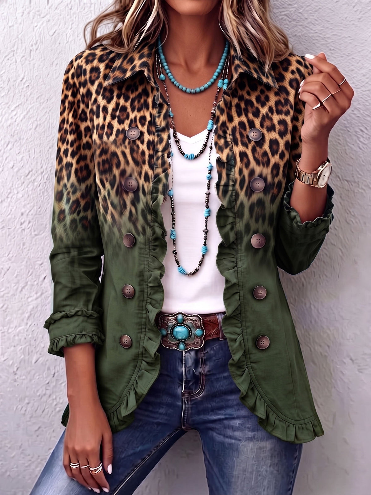 Arabella - Leopard Print Ruffle Trim Jacket