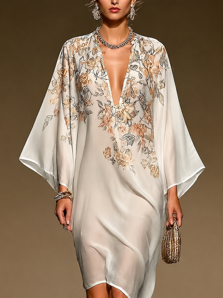 Ottilie - Floral Print Kaftan Midi Dress