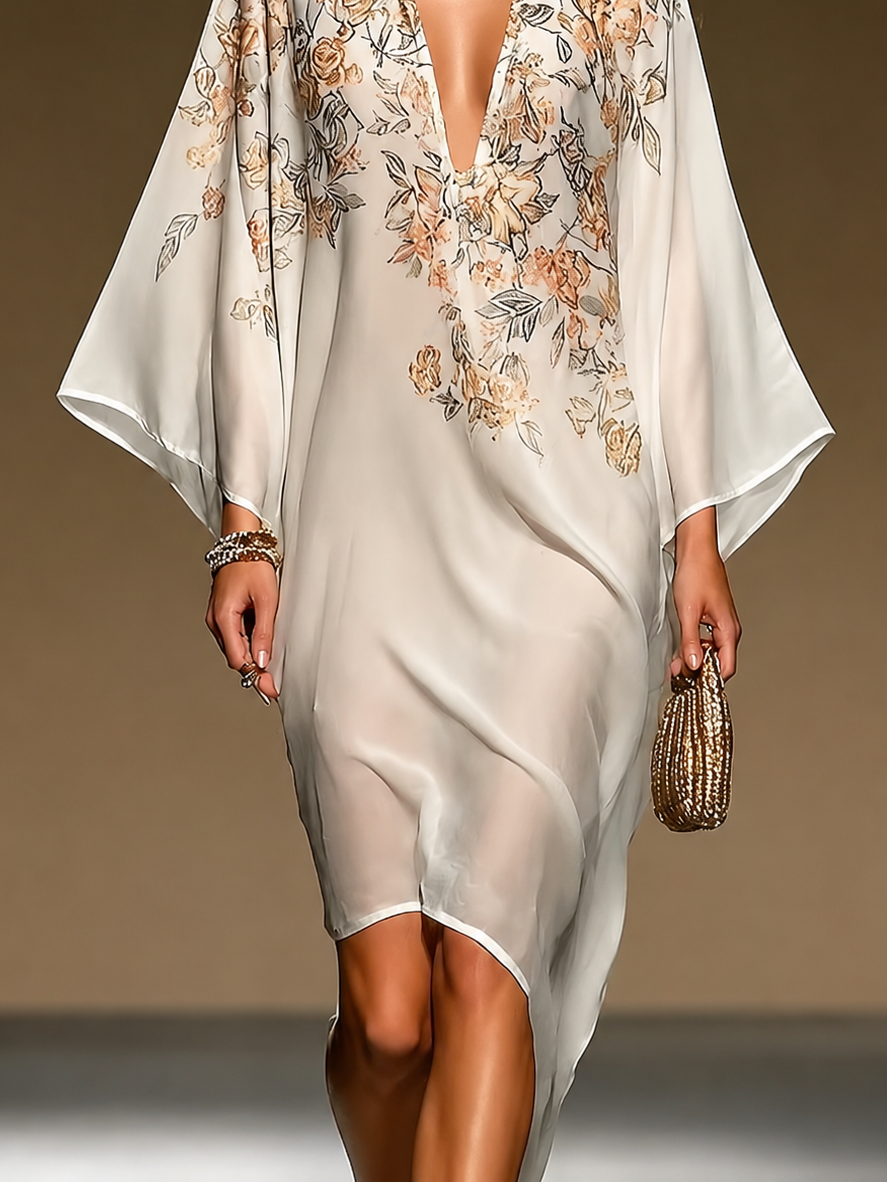 Ottilie - Floral Print Kaftan Midi Dress