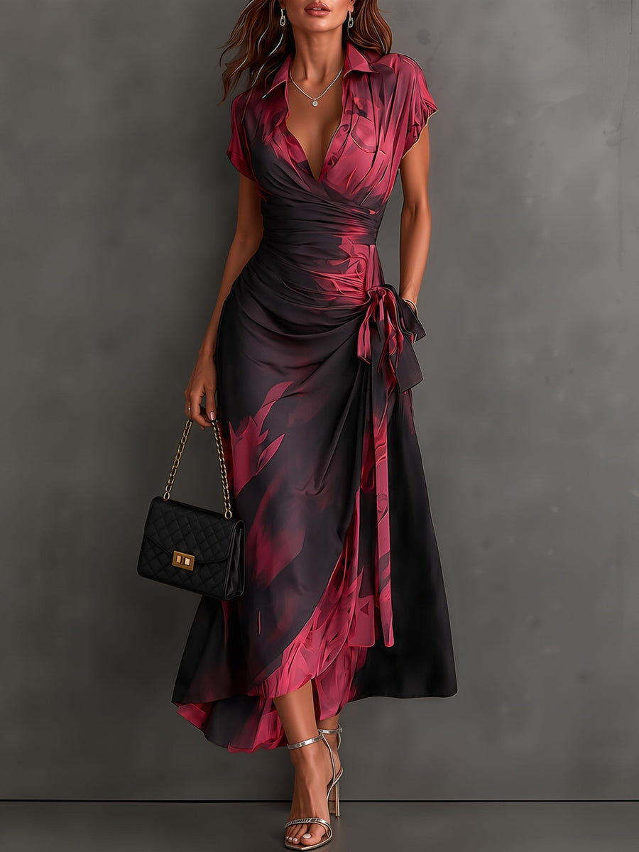 Helena - Abstract Print Wrap Midi Dress