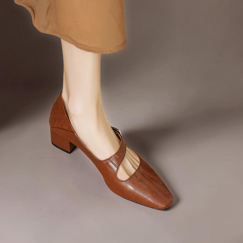 Helena - Square-Toe Mary Jane Block Heels