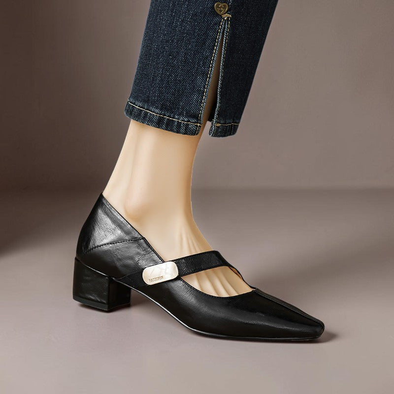 Helena - Square-Toe Mary Jane Block Heels