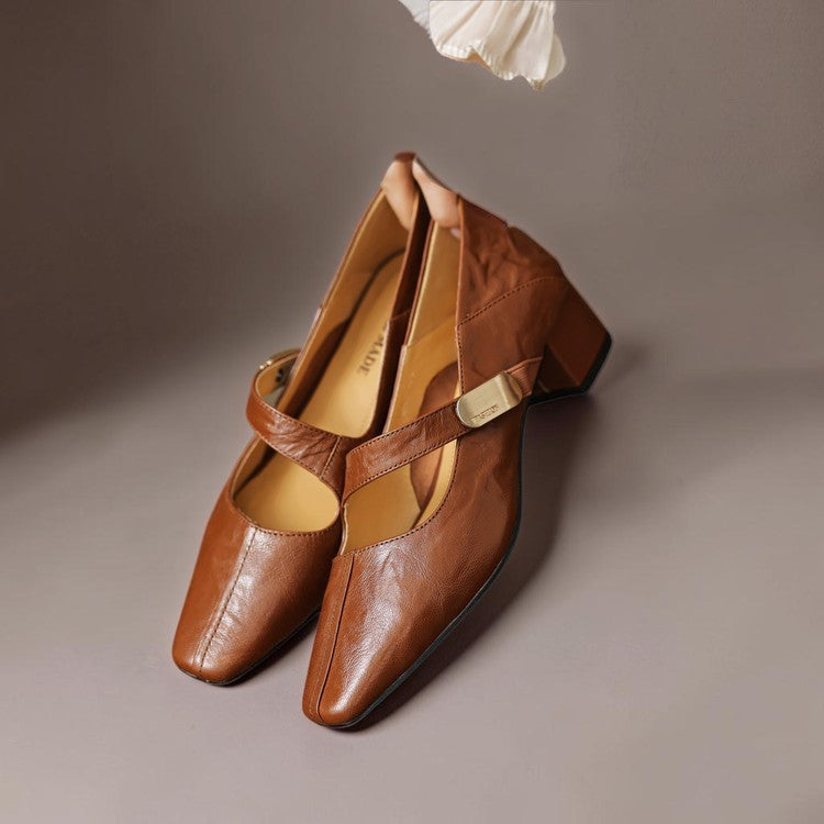 Helena - Square-Toe Mary Jane Block Heels