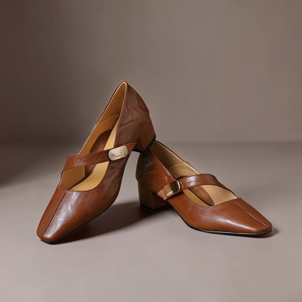 Helena - Square-Toe Mary Jane Block Heels