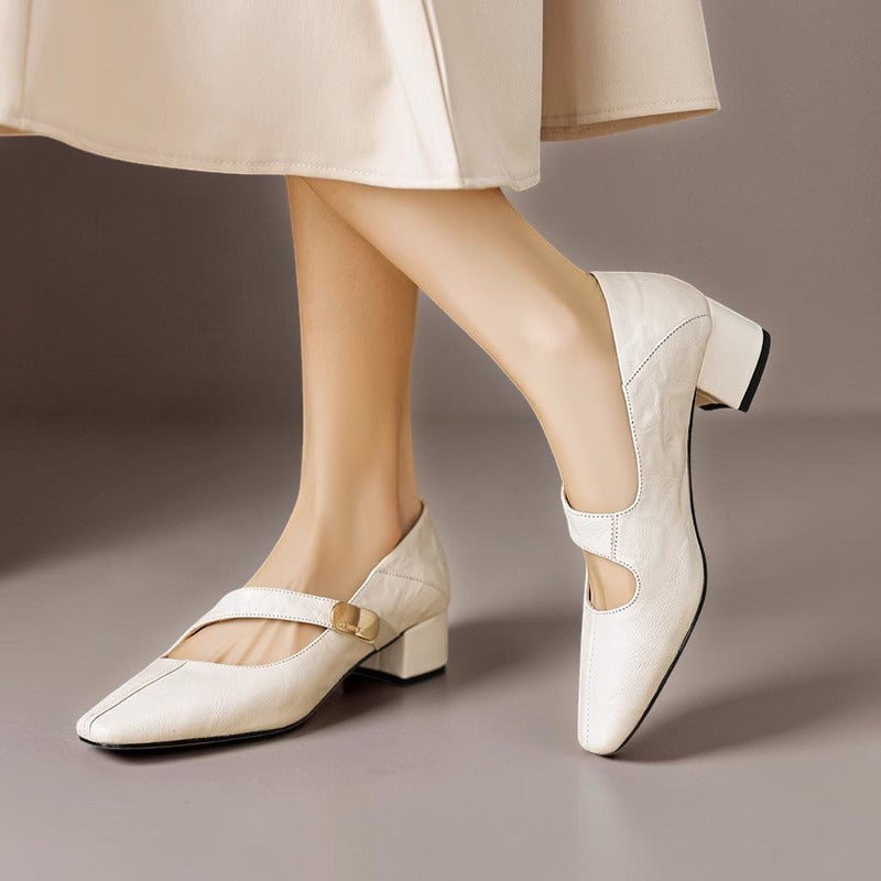 Helena - Square-Toe Mary Jane Block Heels