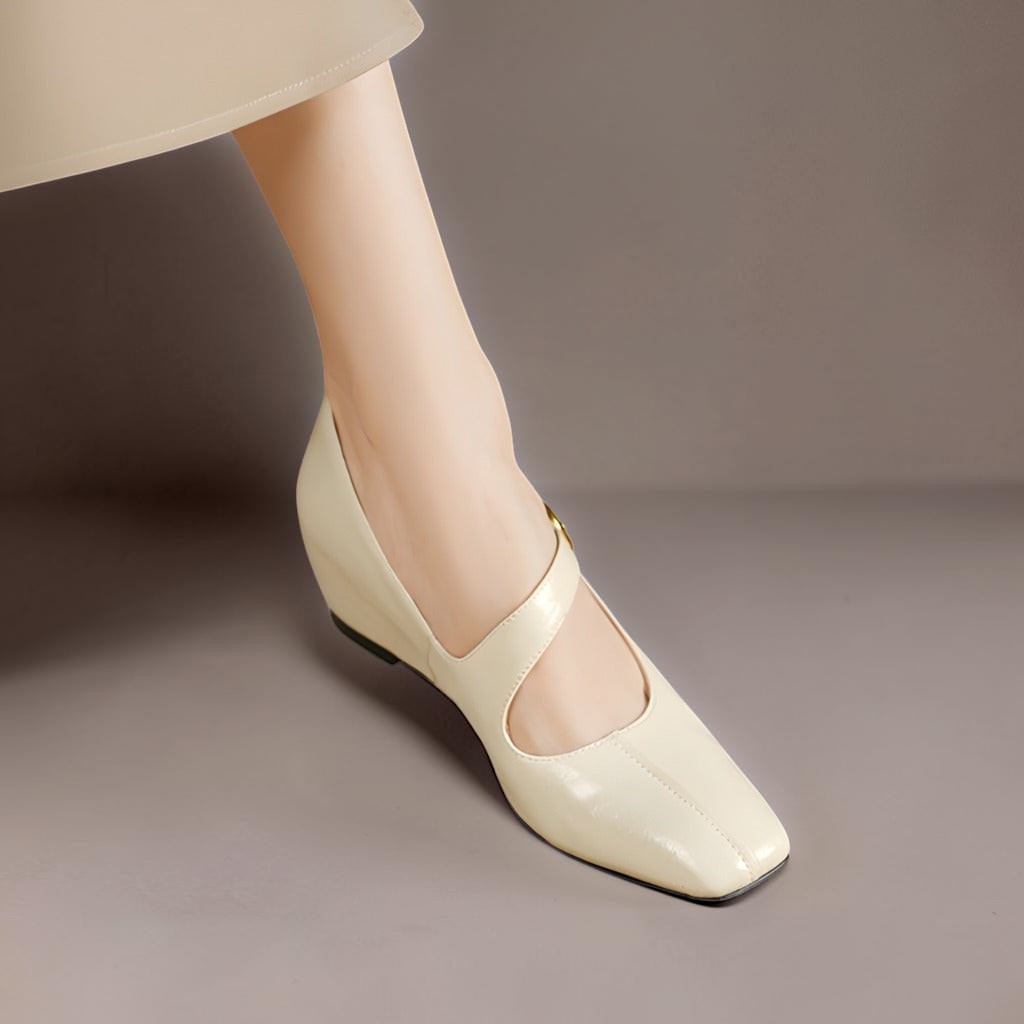 Verity - Buckled Mary Jane Wedge Shoes