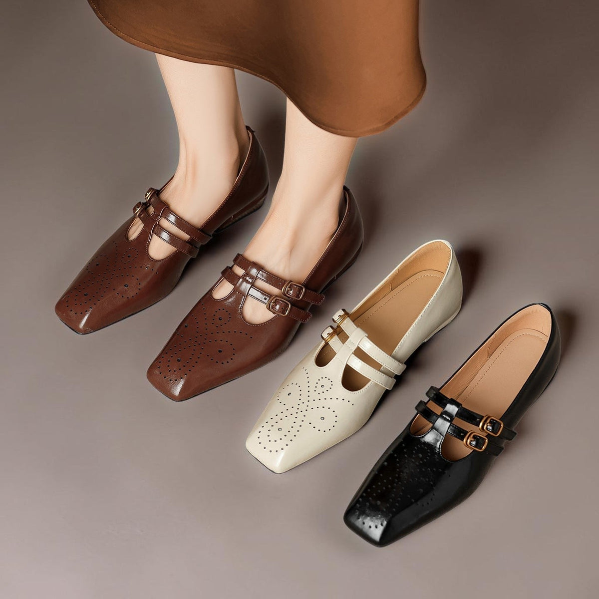 Genevieve - Brogue Detail Mary Jane Shoes