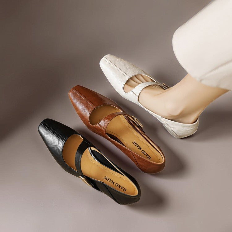 Helena - Square-Toe Mary Jane Block Heels