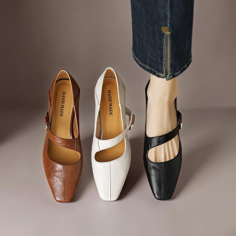 Helena - Square-Toe Mary Jane Block Heels