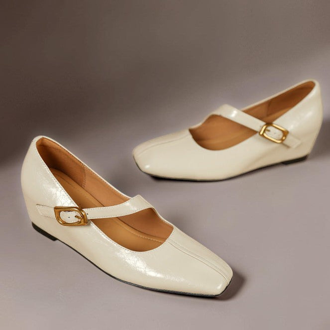 Verity - Buckled Mary Jane Wedge Shoes