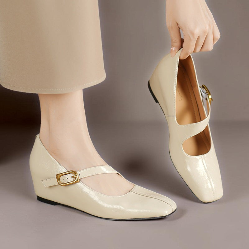 Verity - Buckled Mary Jane Wedge Shoes