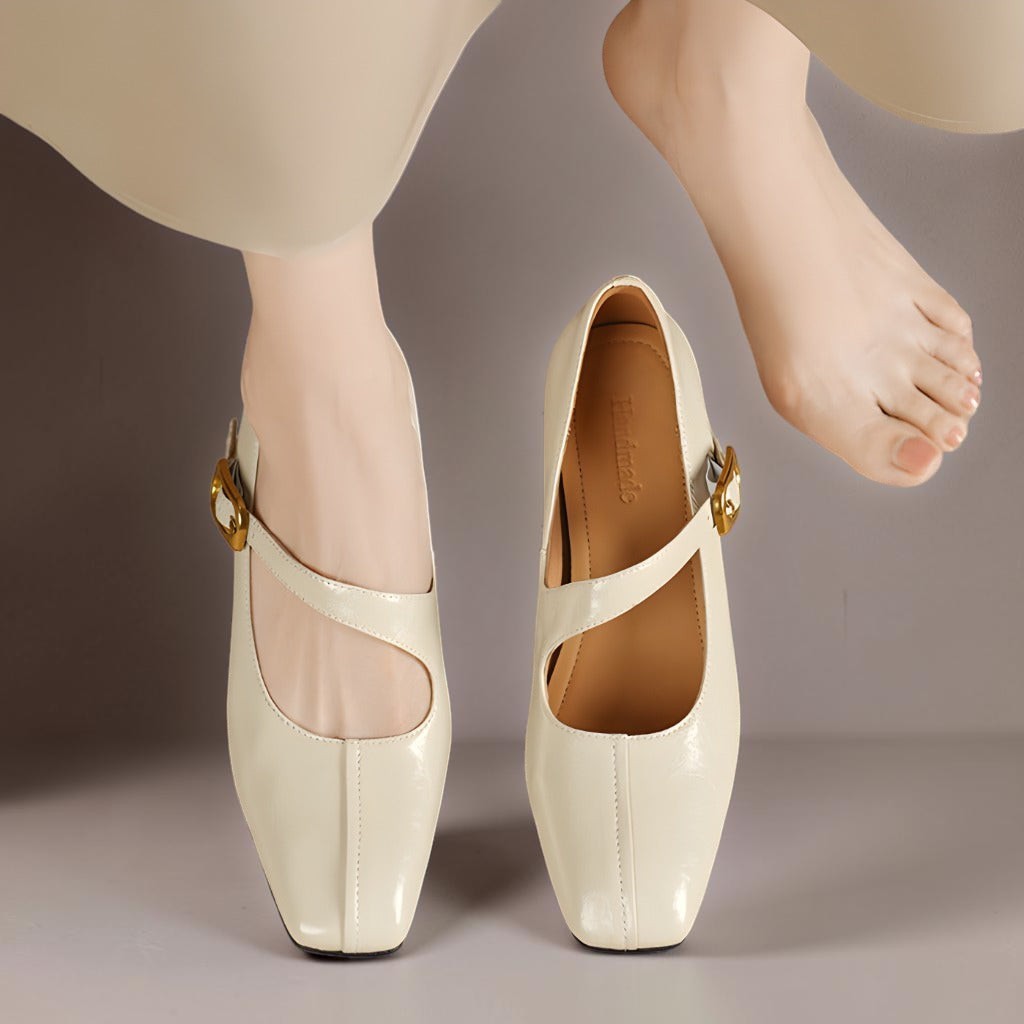 Verity - Buckled Mary Jane Wedge Shoes