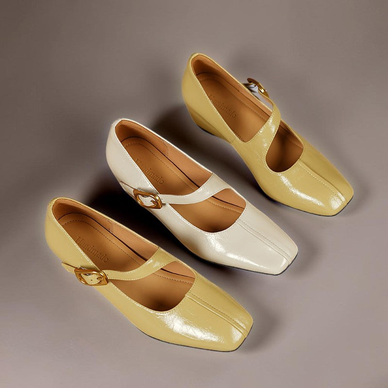 Verity - Buckled Mary Jane Wedge Shoes