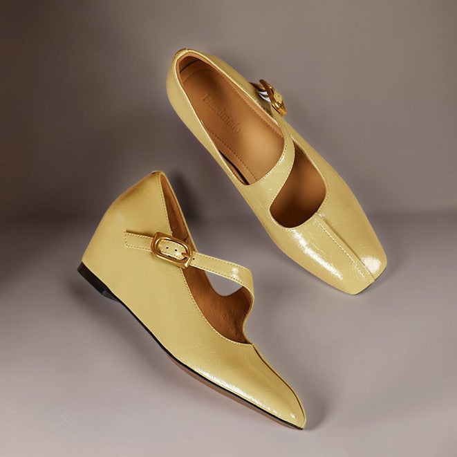 Verity - Buckled Mary Jane Wedge Shoes
