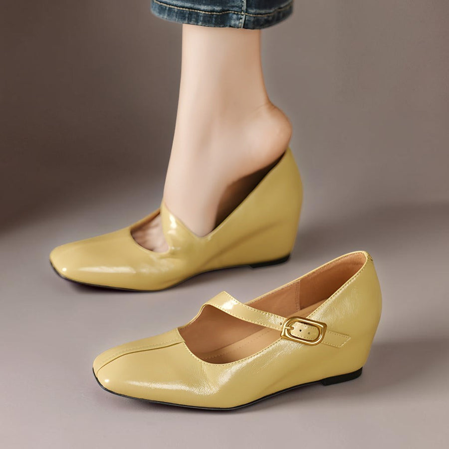 Verity - Buckled Mary Jane Wedge Shoes