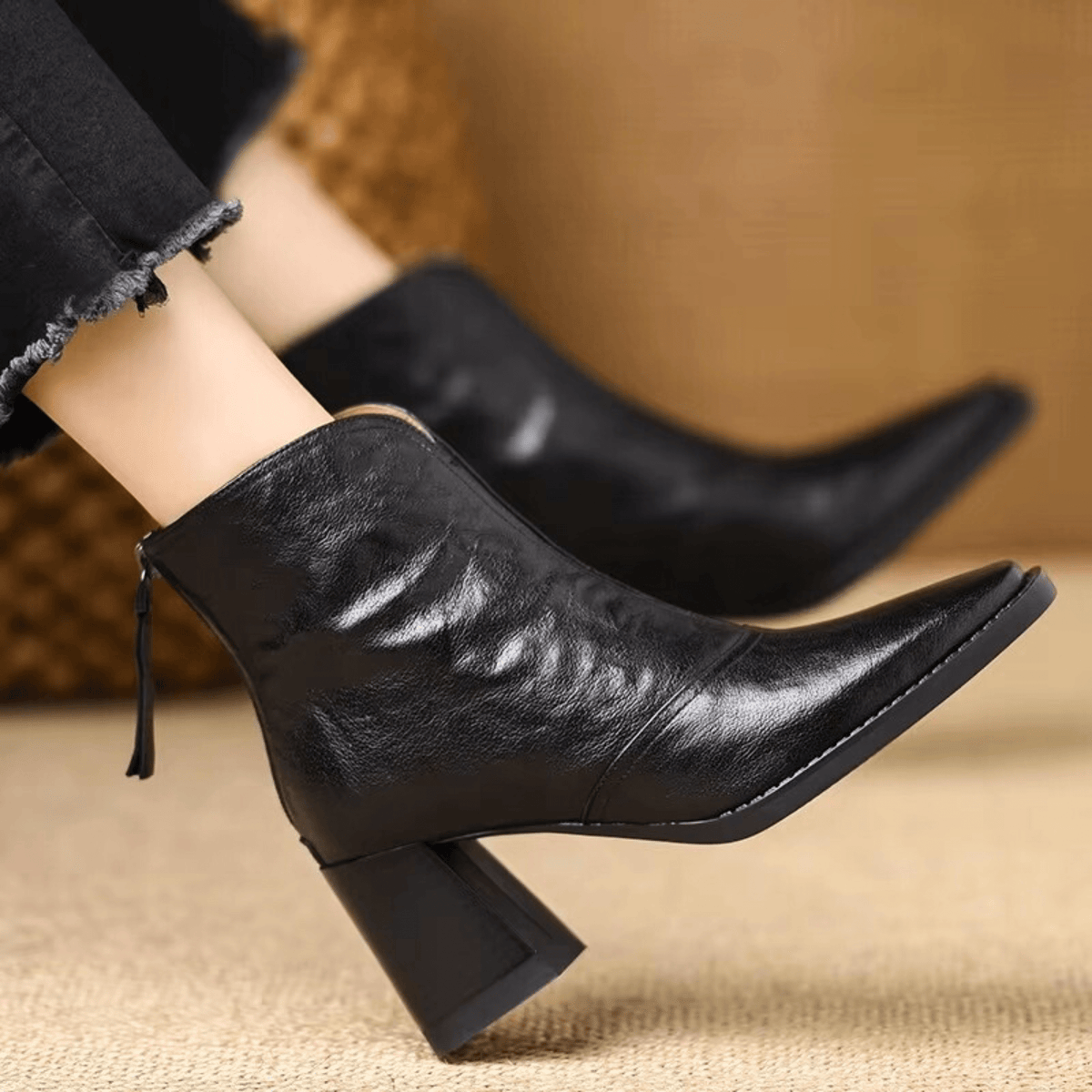 Marzena | Leather Mid-Heel Ankle Boots