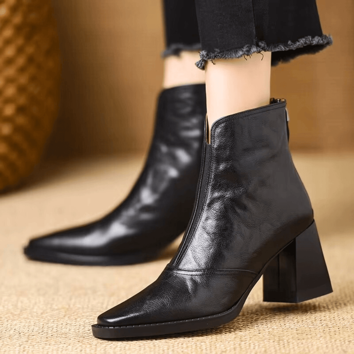 Marzena | Leather Mid-Heel Ankle Boots
