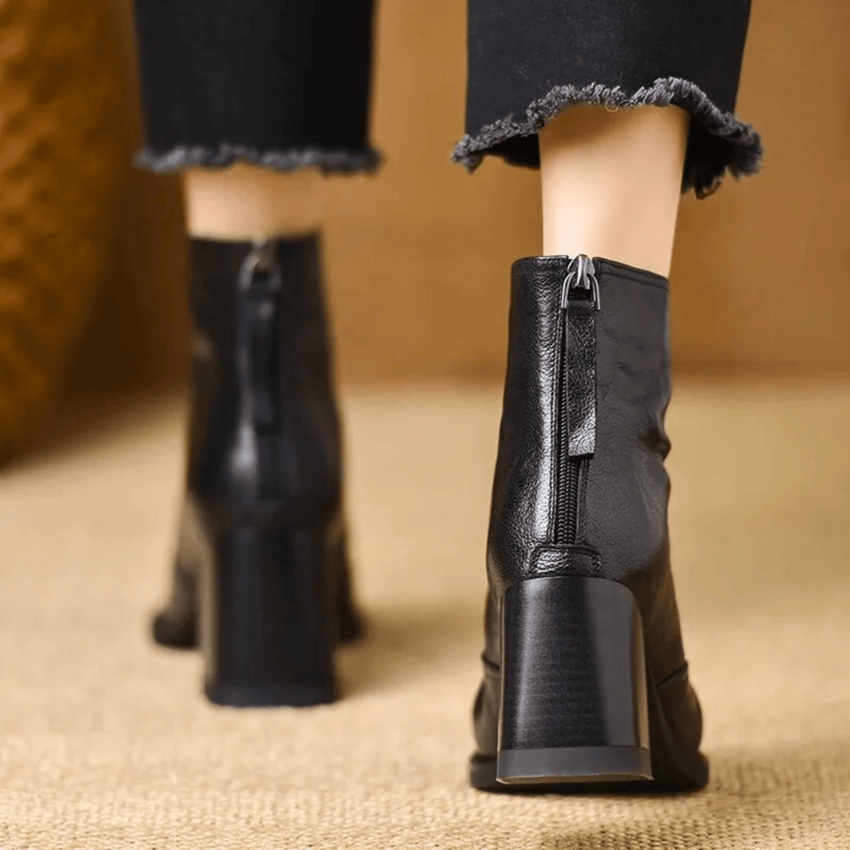 Marzena | Leather Mid-Heel Ankle Boots