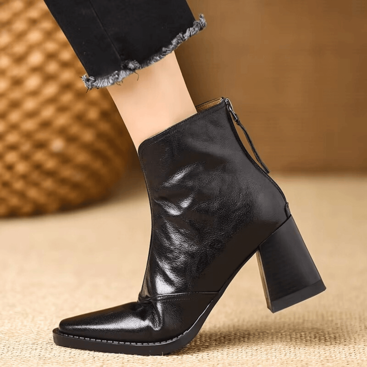 Marzena | Leather Mid-Heel Ankle Boots
