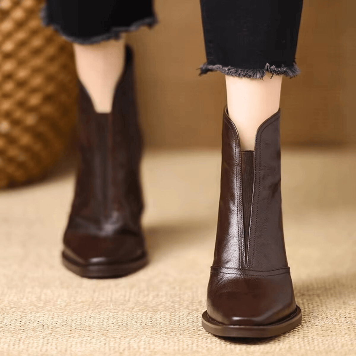 Marzena | Leather Mid-Heel Ankle Boots