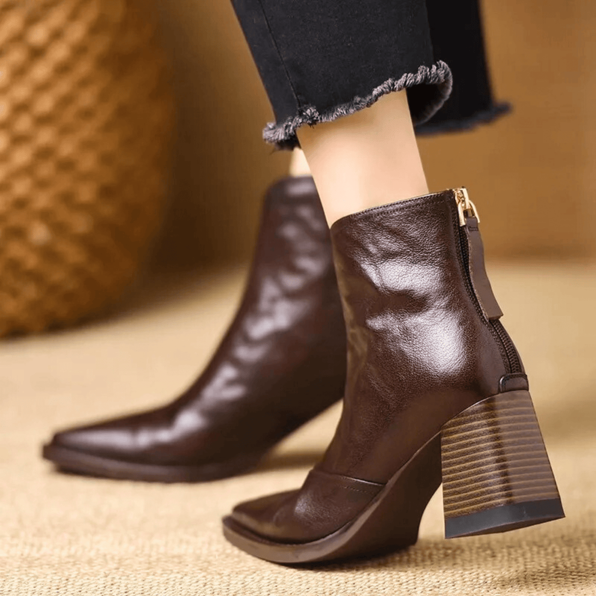 Marzena | Leather Mid-Heel Ankle Boots