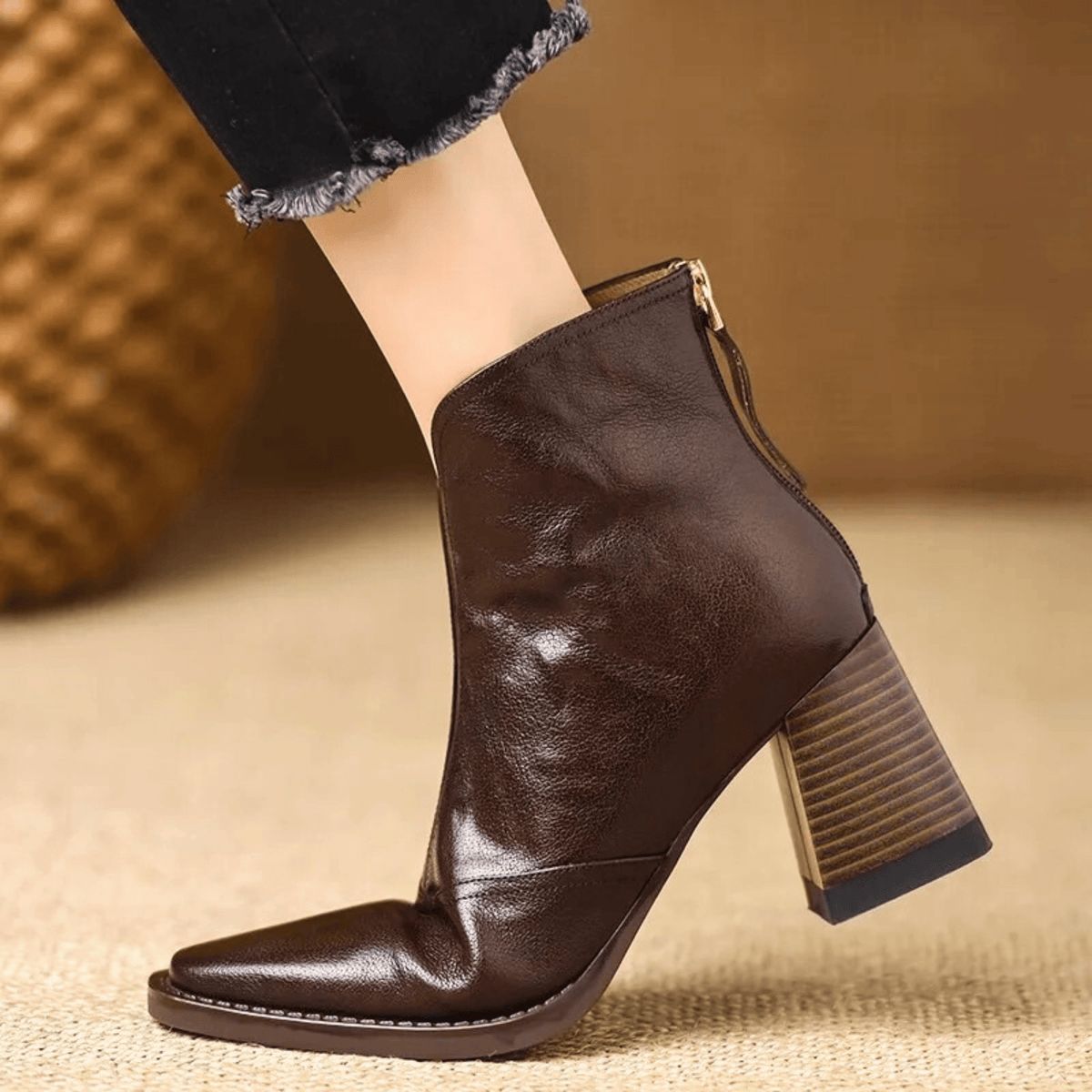 Marzena | Leather Mid-Heel Ankle Boots